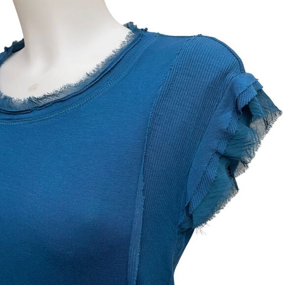 ANTHROPOLOGIE for Dolan Fillipa Chiffon Trimmed Tee blue size XS - Picture 4 of 11